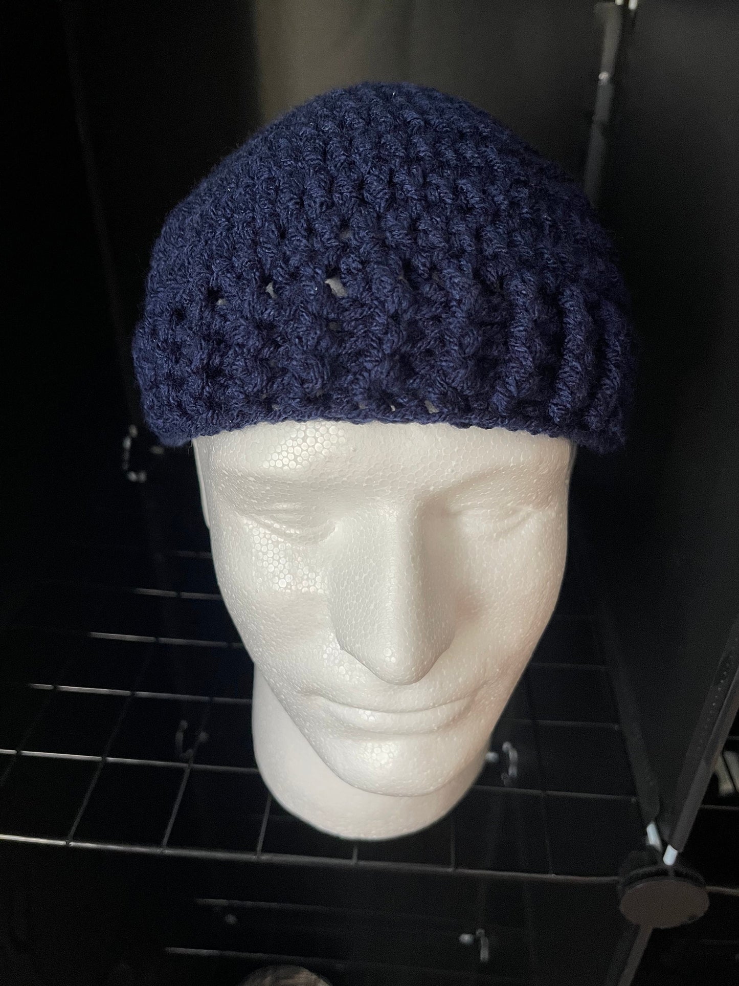 Navy Crochet Kufi Hat: Ribbed Acrylic Beanie