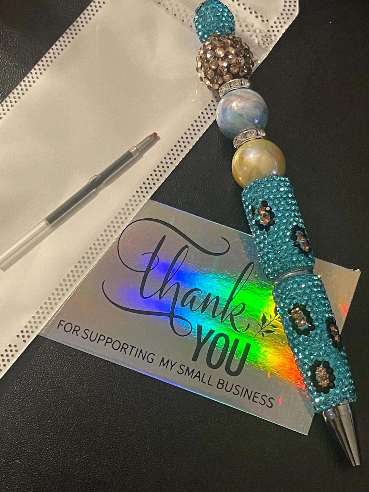 Blue Rhinestone Beaded Pens