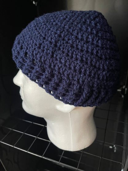 Navy Crochet Kufi Hat: Ribbed Acrylic Beanie