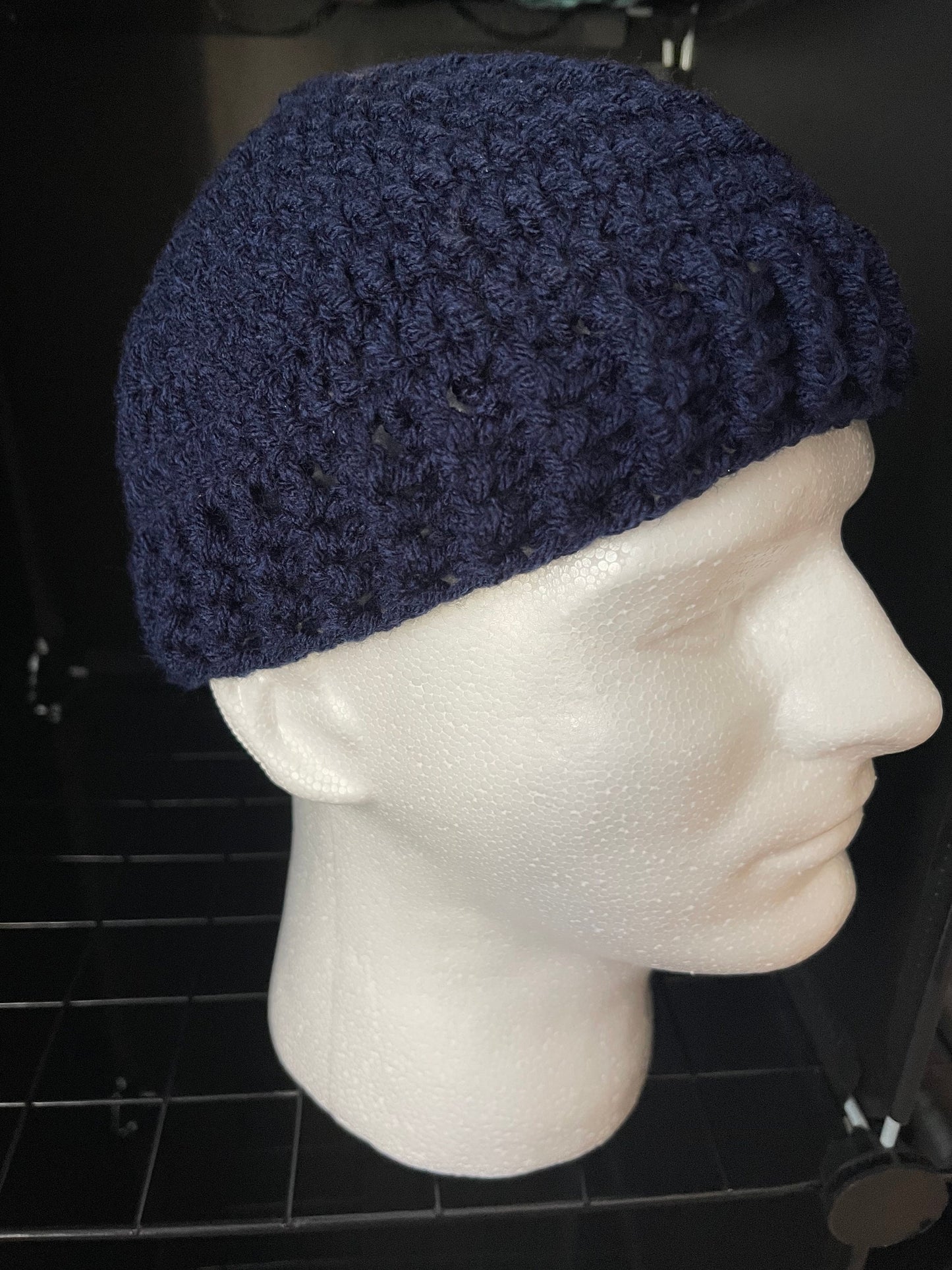 Navy Crochet Kufi Hat: Ribbed Acrylic Beanie