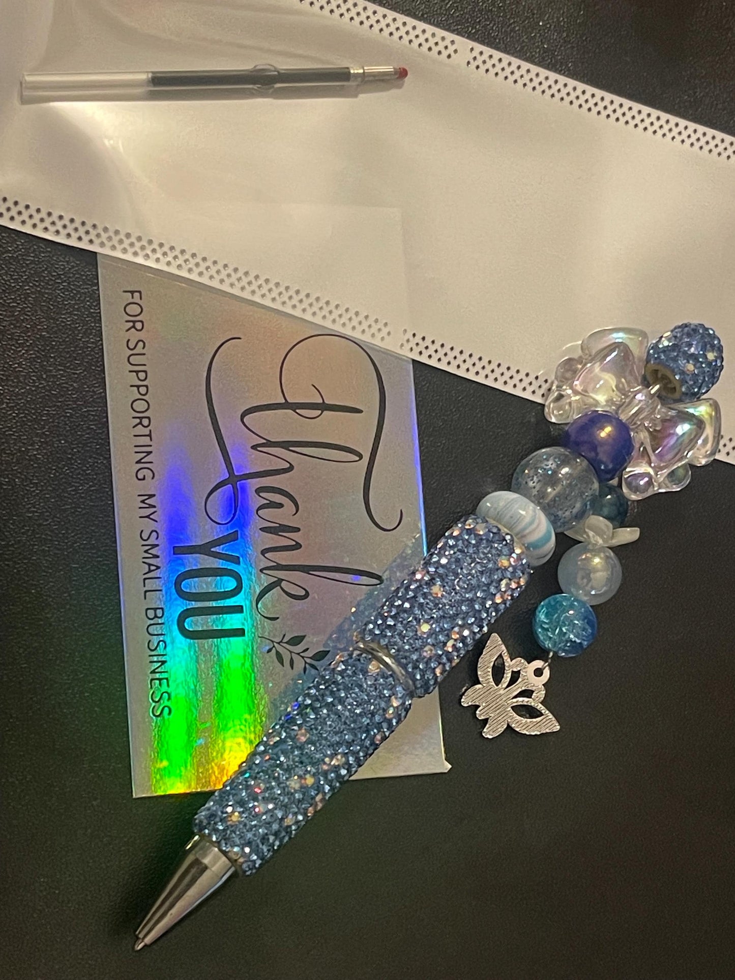 Blue Rhinestone Beaded Pens