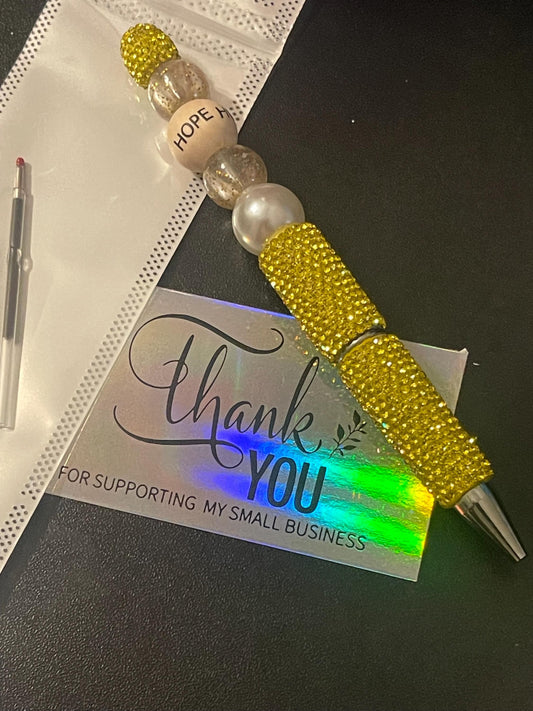 Yellow Rhinestoned Beaded Pens