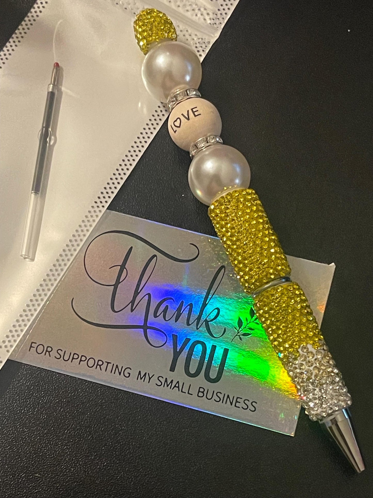 Yellow Rhinestoned Beaded Pens